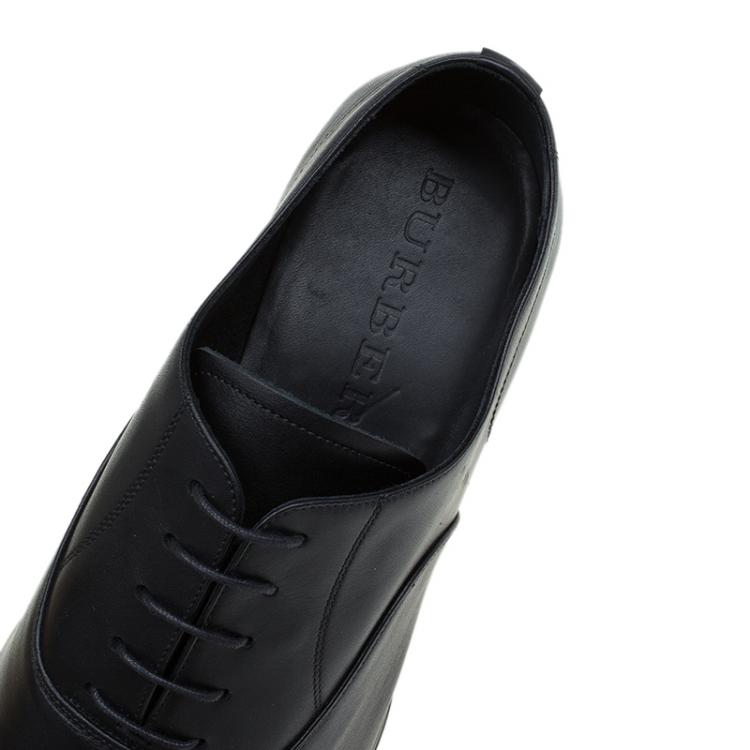 Pre Owned Burberry Black Leather Cap Toe Lace Up Oxfords Size 43