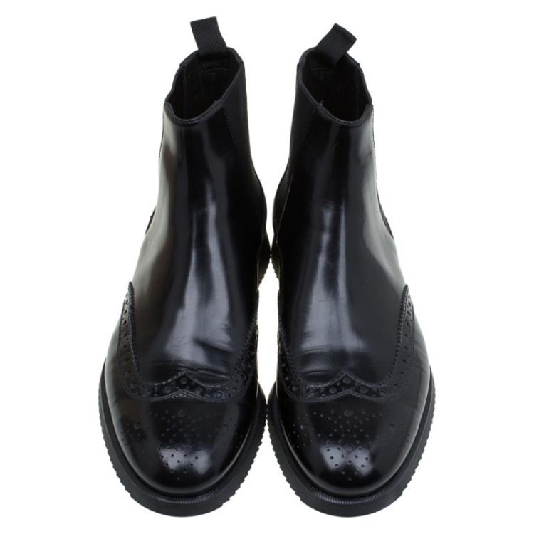 Pre Owned Burberry Black Brogue Leather and Elastic Chelsea Boots Size 45