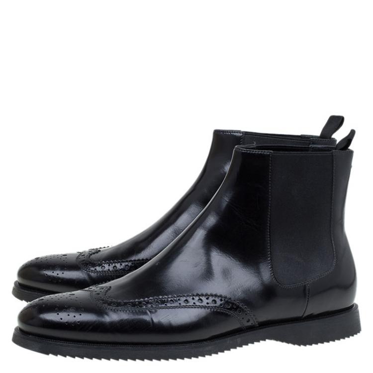 Pre Owned Burberry Black Brogue Leather and Elastic Chelsea Boots Size 45