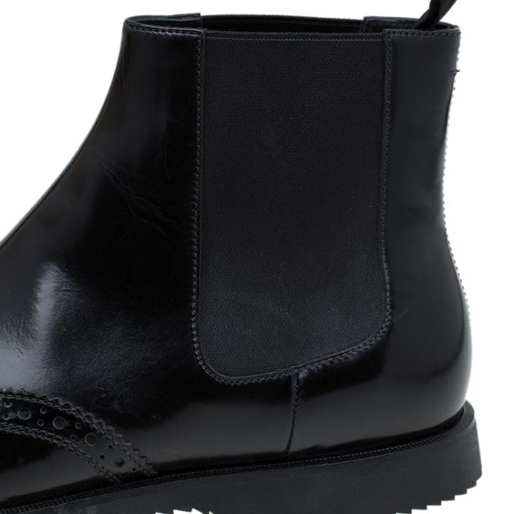 Pre Owned Burberry Black Brogue Leather and Elastic Chelsea Boots Size 45