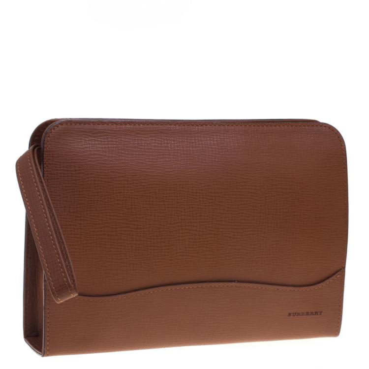 Pre Owned Burberry Brown Leather Zip Around Pouch