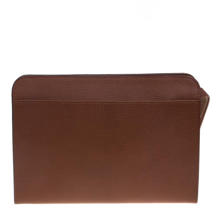 Pre Owned Burberry Brown Leather Zip Around Pouch