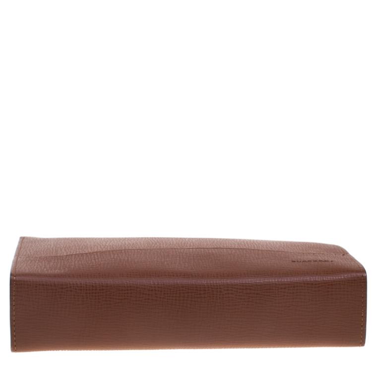 Pre Owned Burberry Brown Leather Zip Around Pouch
