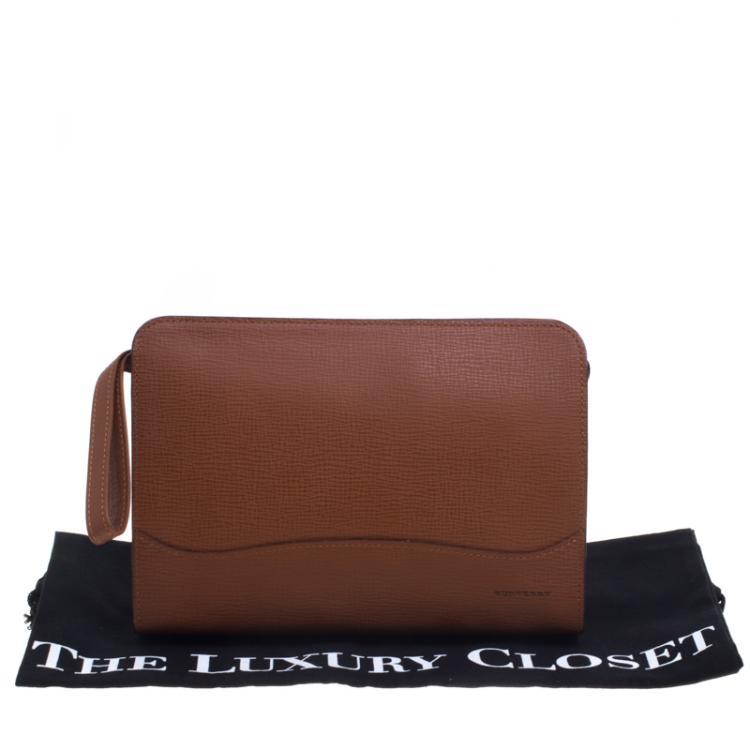 Pre Owned Burberry Brown Leather Zip Around Pouch