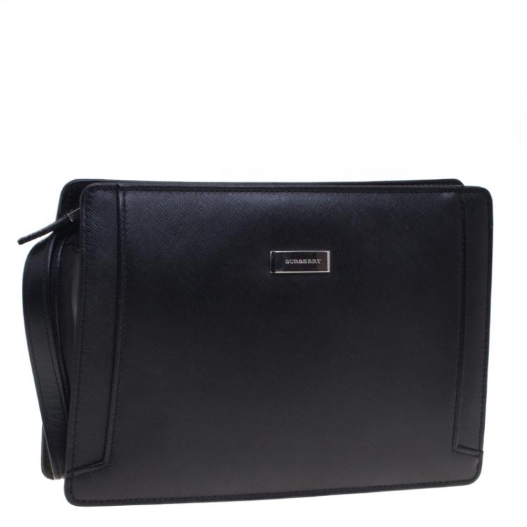 Pre Owned Burberry Black Textured Leather Pouch