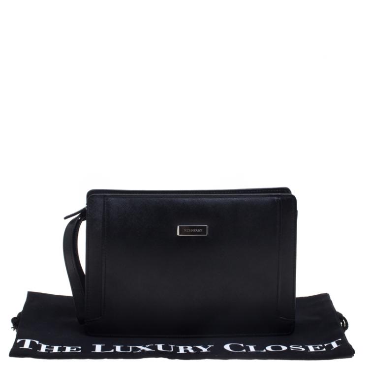 Pre Owned Burberry Black Textured Leather Pouch