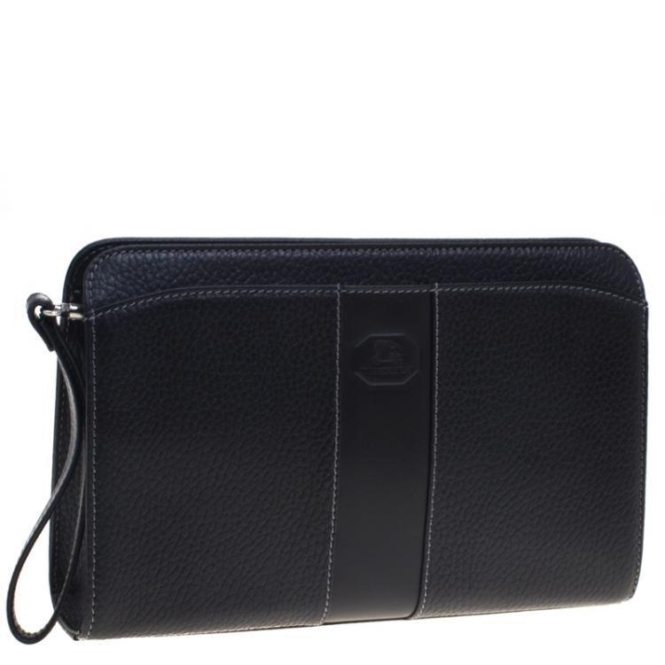 Pre Owned Burberry Black Grain Leather Pouch