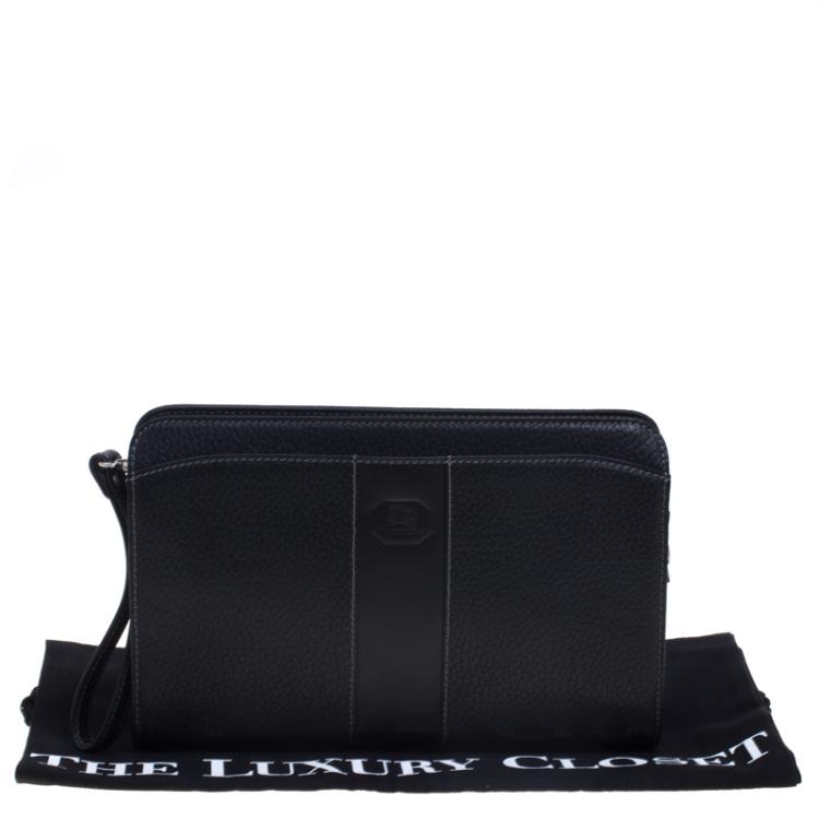 Pre Owned Burberry Black Grain Leather Pouch