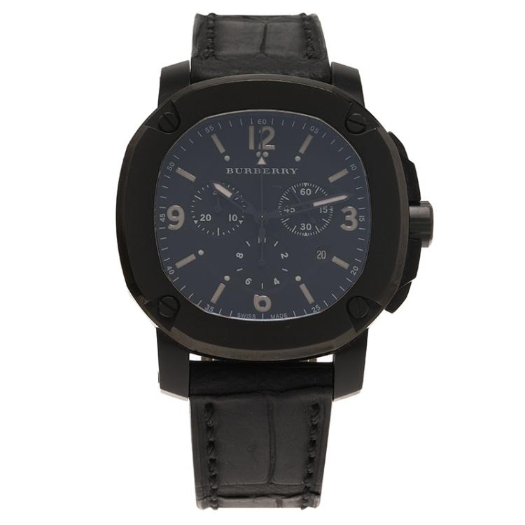 Pre Owned Burberry Black Stainless Steel The Britain Men's Wristwatch 47MM