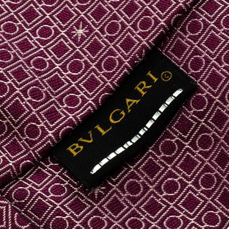 Pre Owned Bvlgari Purple Silk Euclidea Pattern Seven Fold Tie