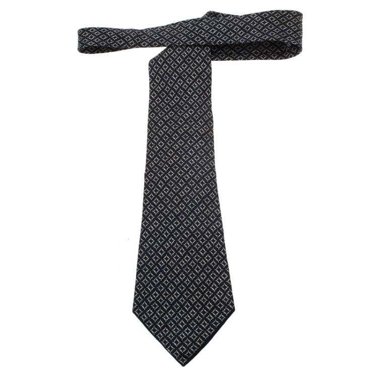 Pre Owned Bvlgari Blue and Cream Printed Silk Tie