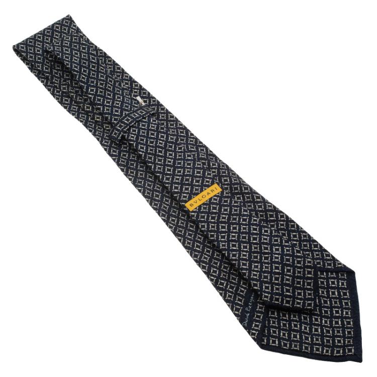 Pre Owned Bvlgari Blue and Cream Printed Silk Tie