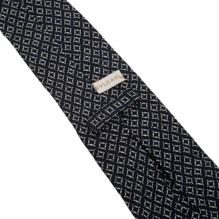 Pre Owned Bvlgari Blue and Cream Printed Silk Tie