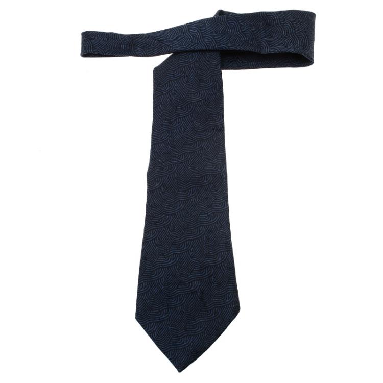 Pre Owned Bvlgari Blue Wave Printed Silk Tie