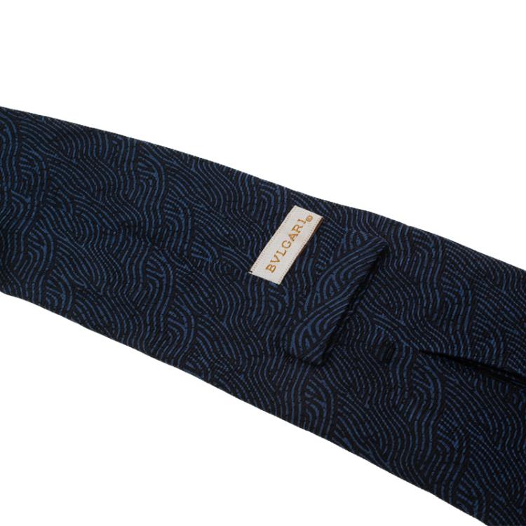 Pre Owned Bvlgari Blue Wave Printed Silk Tie