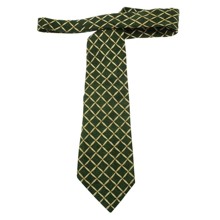 Pre Owned Bvlgari Green and Beige Printed Silk Tie