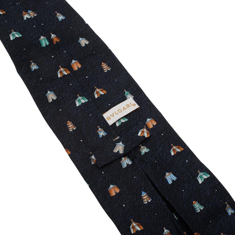 Pre Owned Bvlgari Dark Blue Tents Print Silk Tie