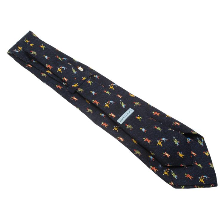 Pre Owned Bvlgari Navy Blue Men Printed Silk Tie