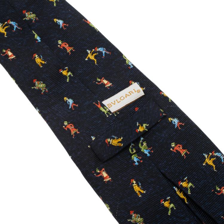Pre Owned Bvlgari Navy Blue Men Printed Silk Tie