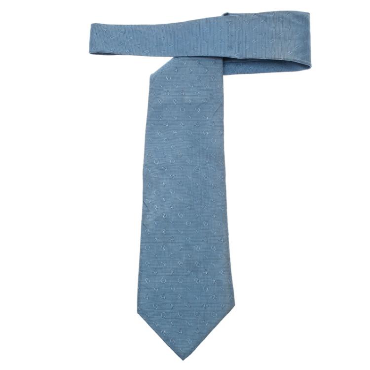 Pre Owned Bvlgari Blue Logo Silk Tie