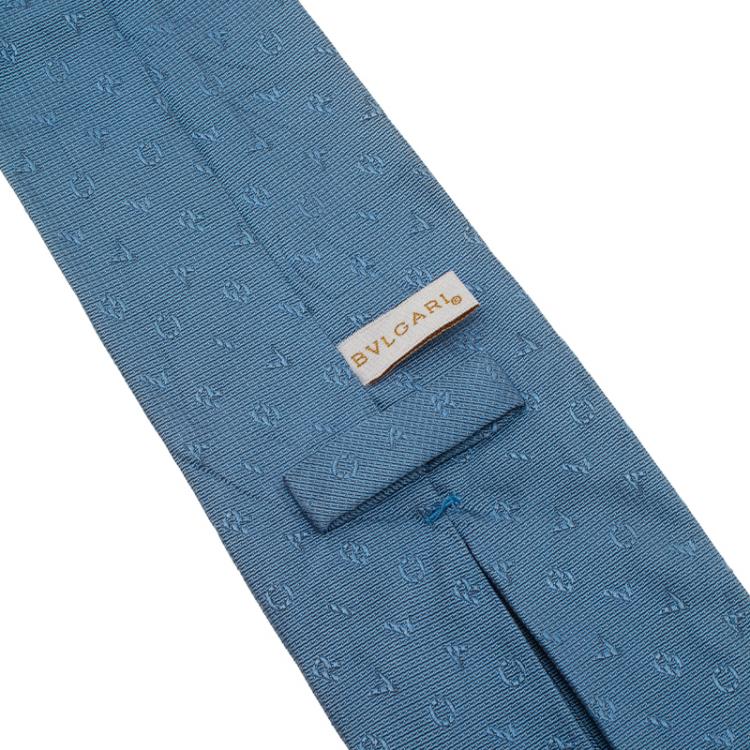 Pre Owned Bvlgari Blue Logo Silk Tie