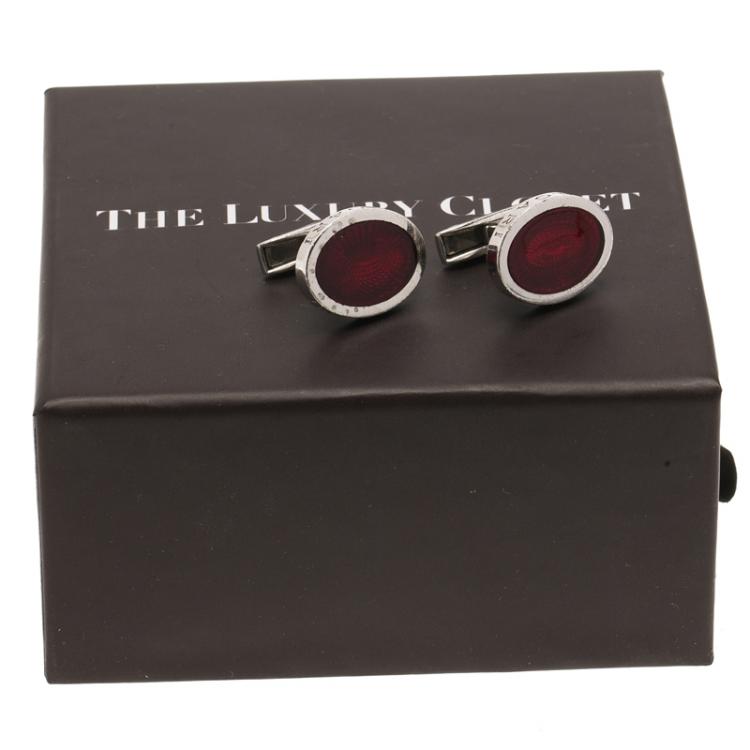 Pre Owned Bvlgari Red Enamel Guilloché Engraved Silver Cufflinks