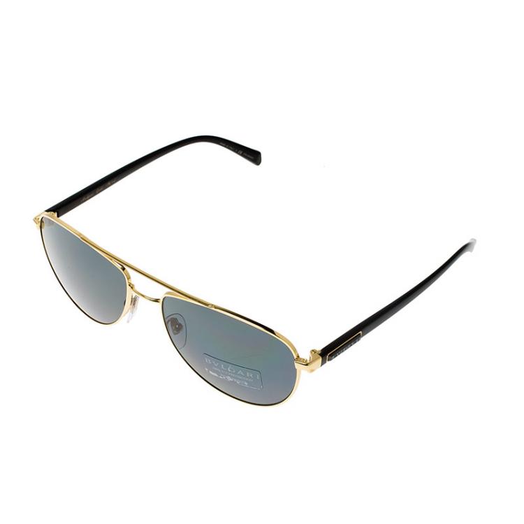 Pre Owned Bvlgari 5026K Black & Gold Plated Polarized Aviators