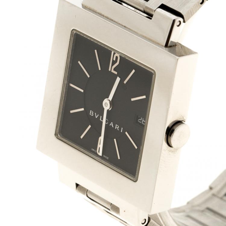 Pre Owned Bvlgari Black Stainless Steel Quadrato Men's Wristwatch 29mm