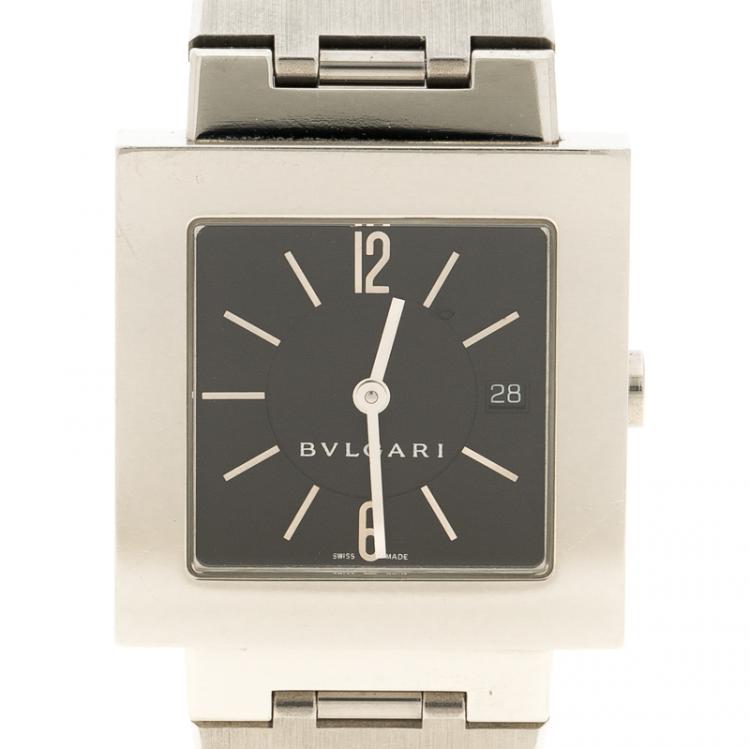 Pre Owned Bvlgari Black Stainless Steel Quadrato Men's Wristwatch 29mm