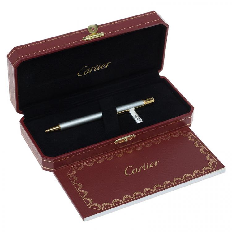 Pre Owned Cartier Silver Lacquer Santos Ballpoint Pen