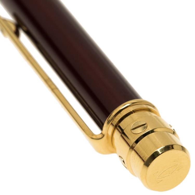 Pre Owned Cartier Wine Gold-Plated Lacquer Santos Ballpoint Pen