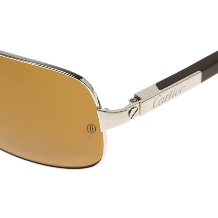Pre Owned Cartier Brown/Platinum 125 Santos De Cartier Rimmed Sunglasses