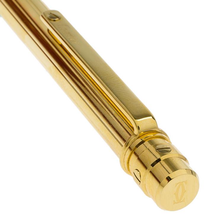 Pre Owned Cartier Decor Godrons Santos De Cartier Golden Finish Ballpoint  Pen
