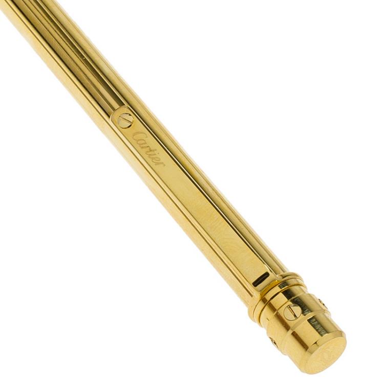 Pre Owned Cartier Decor Godrons Santos De Cartier Golden Finish Ballpoint  Pen