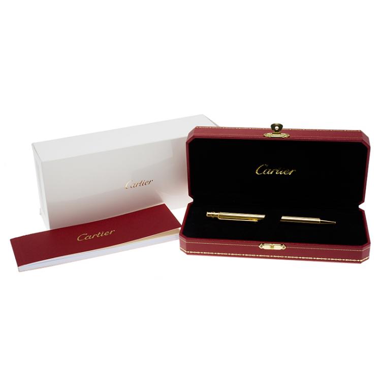 Pre Owned Cartier Decor Godrons Santos De Cartier Golden Finish Ballpoint  Pen