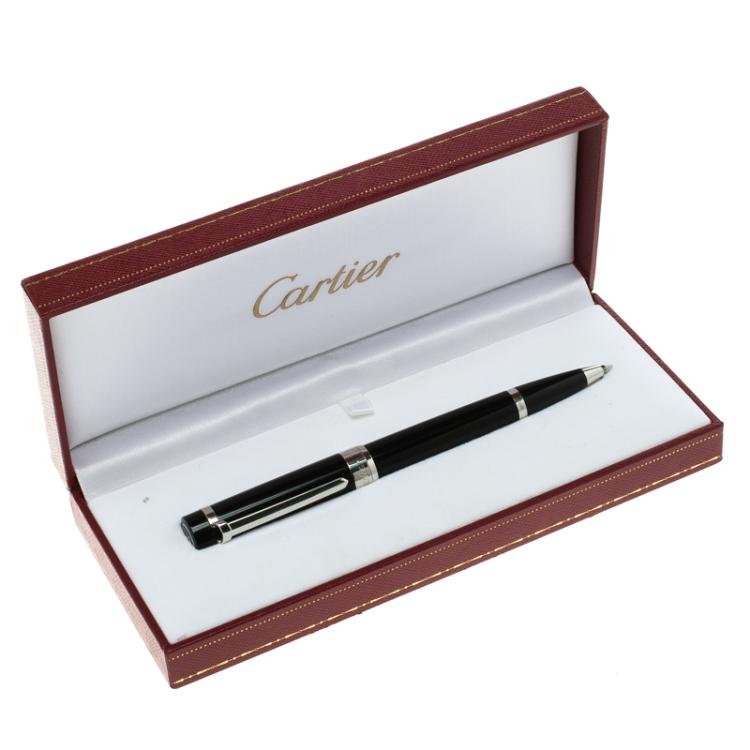 Pre Owned Cartier Pasha Black Lacquer Palladium Finish Ballpoint Pen