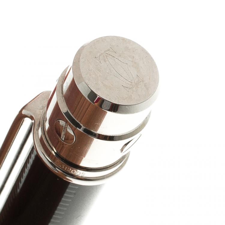 Pre Owned Cartier Black Lacquer Palladium Plated Santos De Cartier Ballpoint Pen