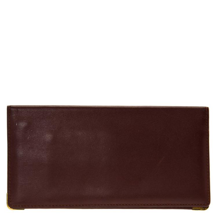 Pre Owned Cartier Burgundy Leather Must De Cartier Bi Fold Long Wallet