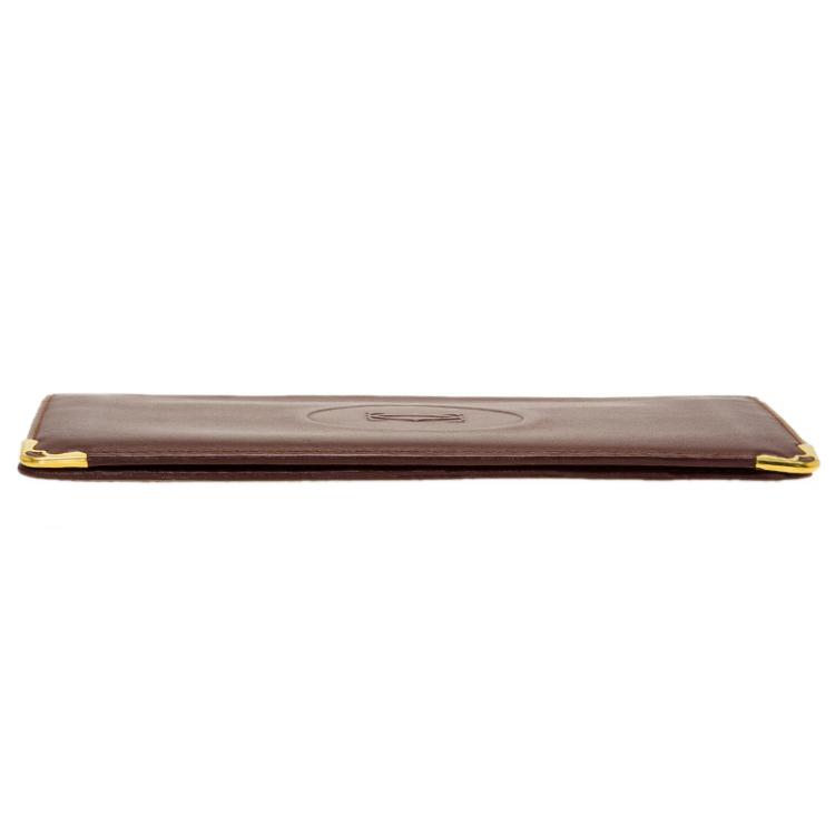 Pre Owned Cartier Burgundy Leather Must De Cartier Bi Fold Long Wallet