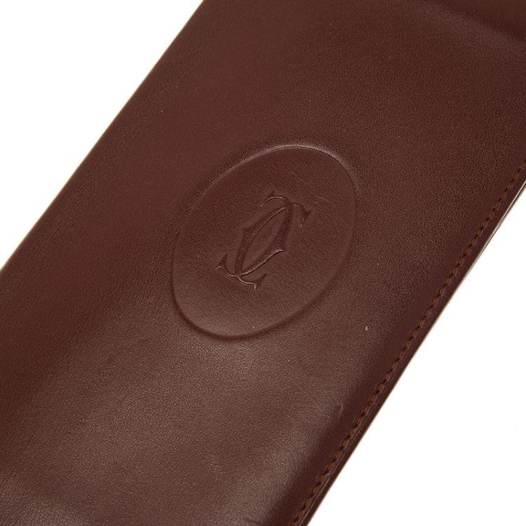 Pre Owned Cartier Burgundy Leather Must De Cartier Bi Fold Long Wallet
