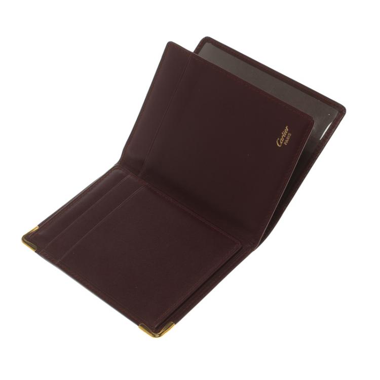 Pre Owned Cartier Burgundy Leather Must De Cartier Card Holder