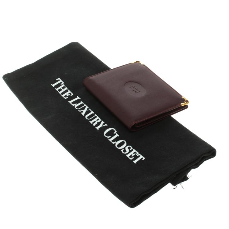 Pre Owned Cartier Burgundy Leather Must De Cartier Card Holder