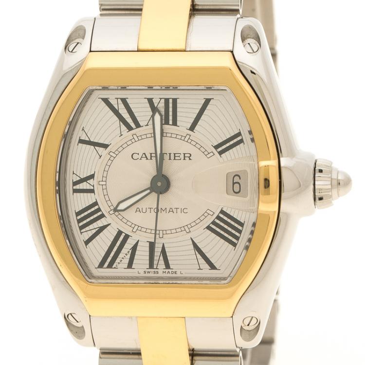 مملوكة مسبقًا Cartier Silver Two Tone Roadster Automatic Men's Wristwatch 38 mm