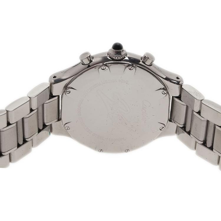 Pre Owned Cartier Black Stainless Steel Chronoscaph Men's Wristwatch 38MM