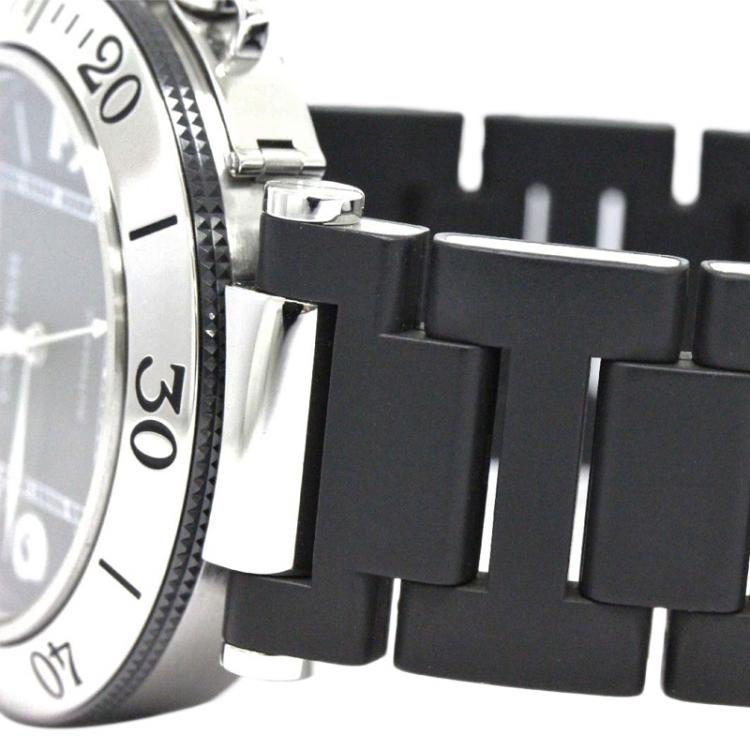 Pre Owned Cartier Black Stainless Steel Pasha Seatimer Men's Wristwatch 40MM