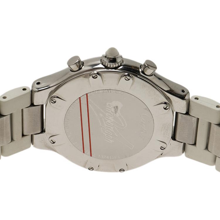Pre Owned Cartier White Stainless Steel Chronoscaph 21 Men's Wristwatch 38MM