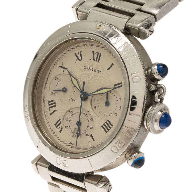 Pre Owned Cartier White Stainless Steel Pasha De Women's Wristwatch 38MM