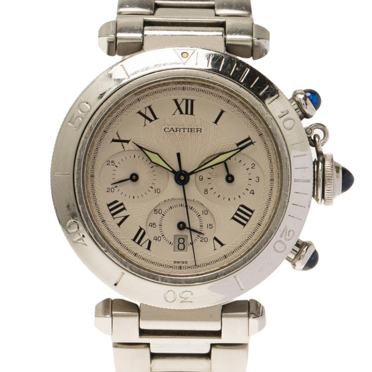 Pre Owned Cartier White Stainless Steel Pasha De Women's Wristwatch 38MM