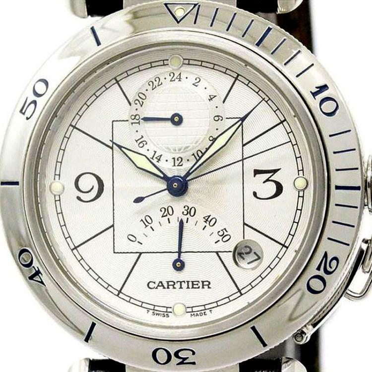 Pre Owned Cartier Silver Stainless Steel Pasha Men's Wristwatch 38MM
