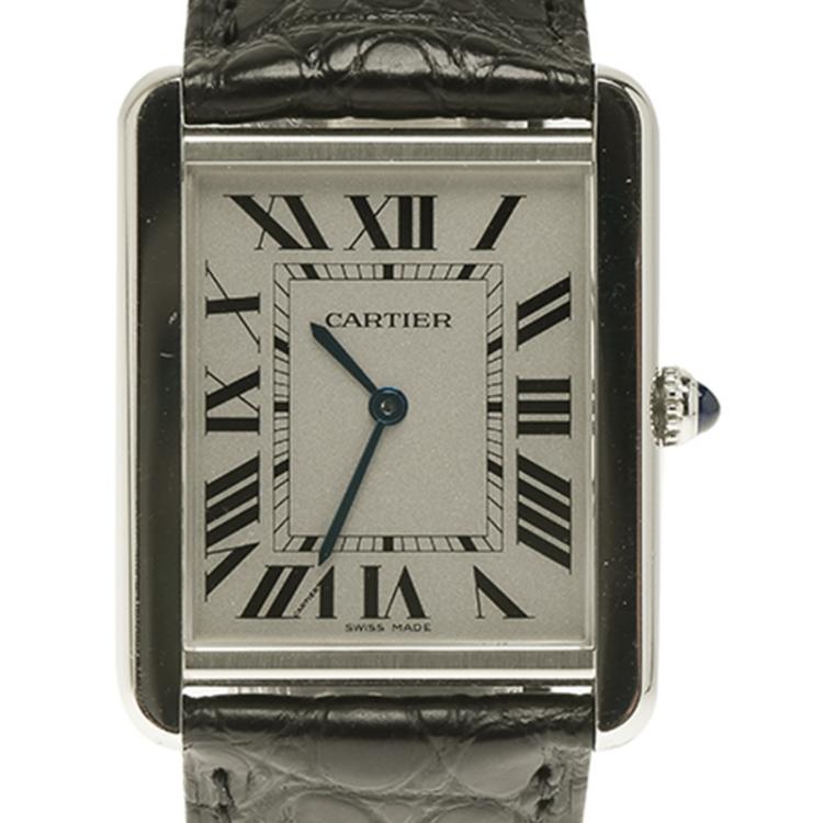 Pre Owned Cartier Silver Stainless Steel Large Tank Solo 2715 Men's Wristwatch 27MM